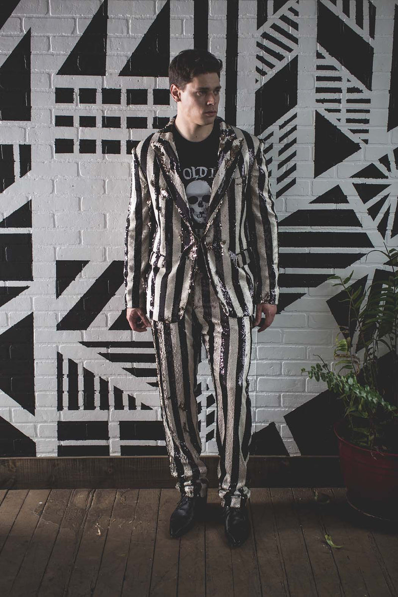 Any Old Iron Stripped Mens Sequin Suit