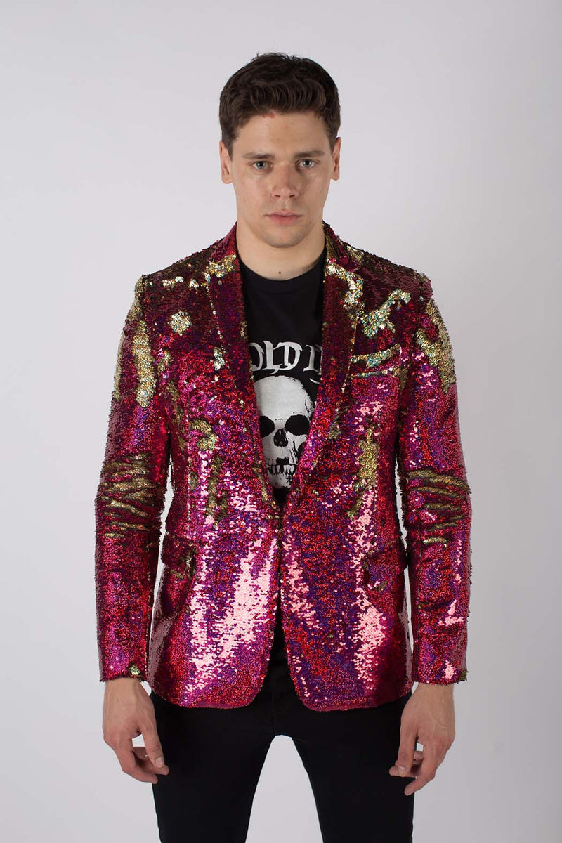 Any Old Iron Pink Hologram Mens Sequin Jacket