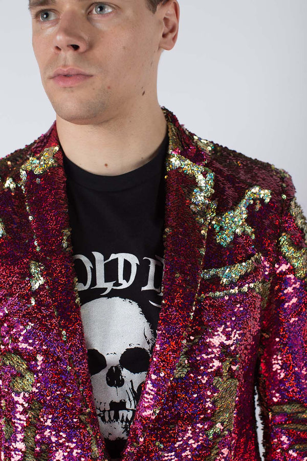 Any Old Iron Pink Hologram Mens Sequin Jacket