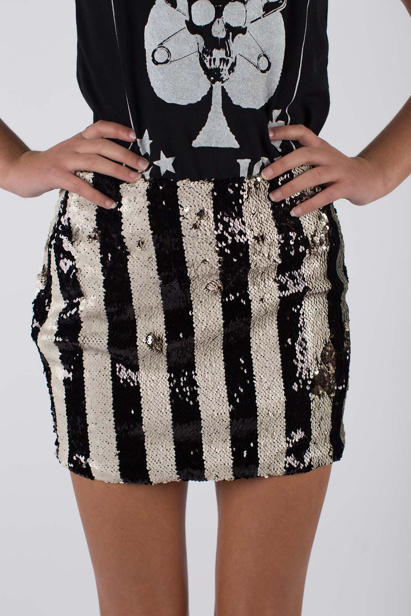 Any Old Iron Stripped Sequin Skirt