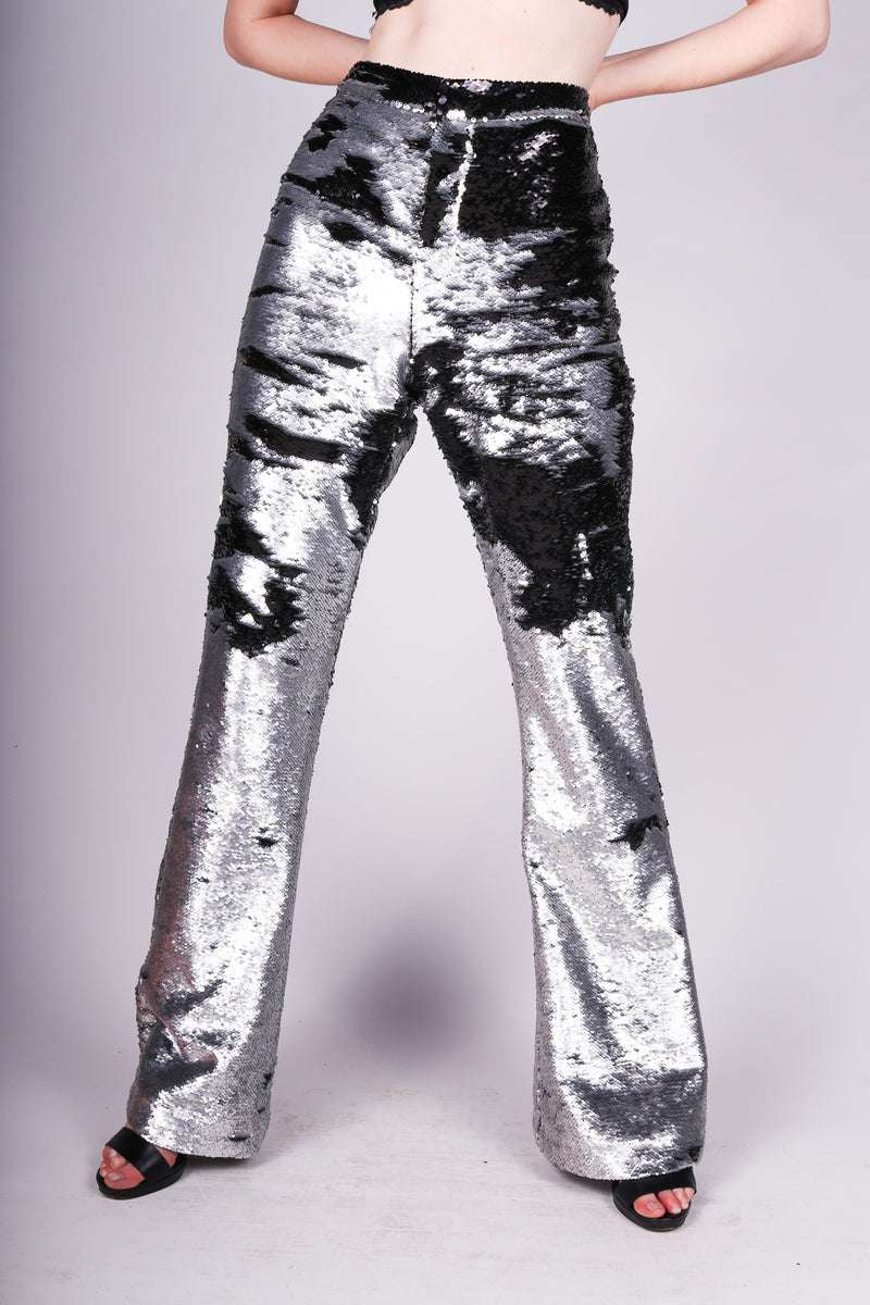 Pantalones de lentejuelas plateados mate Any Old Iron