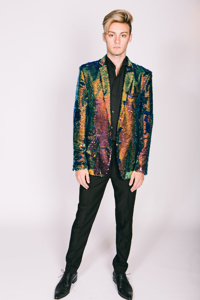 Any Old Iron Mens Oil Slick Sequin Jacket