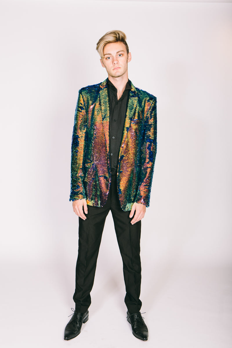 Any Old Iron Mens Oil Slick Sequin Jacket