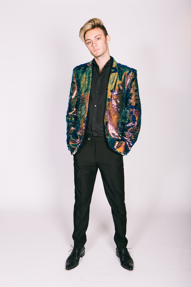 Any Old Iron Mens Oil Slick Sequin Jacket