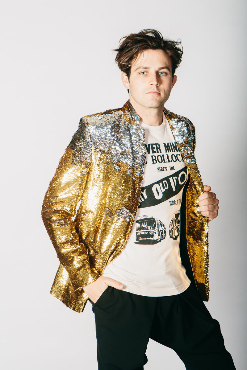 Any Old Iron Men's Gold/Silver Sequin Suit Blazer Jacket Any Old Iron Men's Gold/Silver Sequin Suit Blazer Jacket