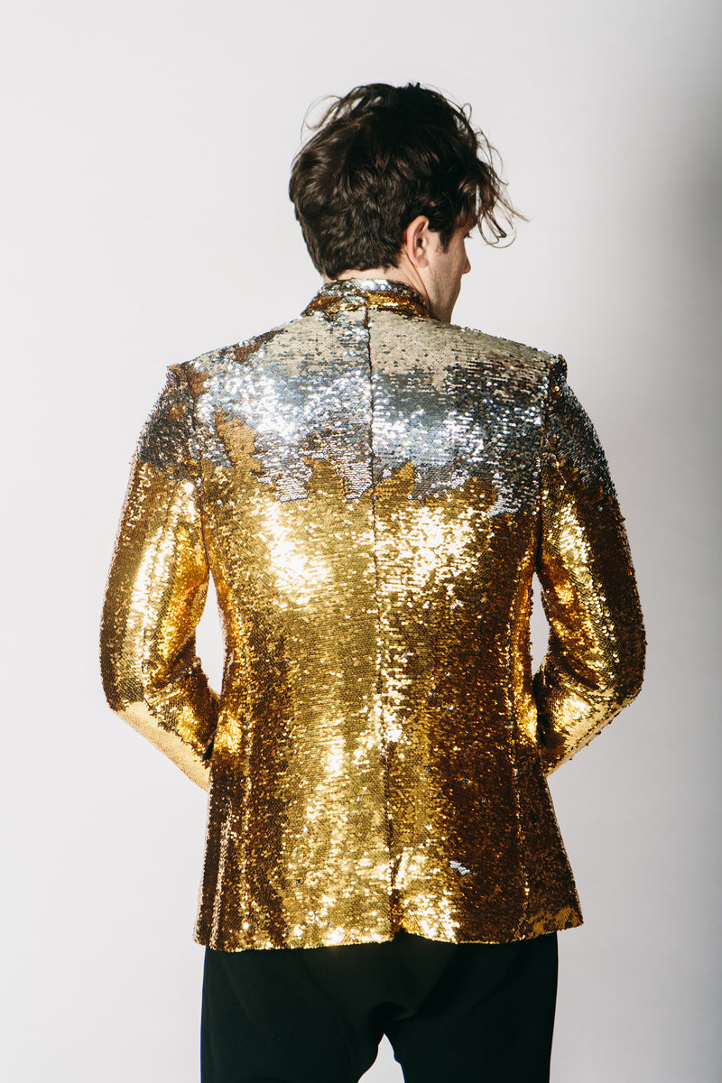 Any Old Iron Men's Gold/Silver Sequin Suit Blazer Jacket Any Old Iron Men's Gold/Silver Sequin Suit Blazer Jacket