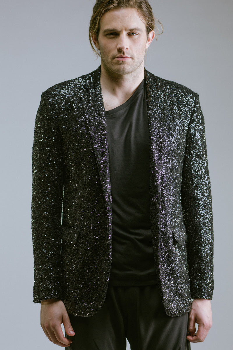 Leather Insert A-Line Glitter Coat - Luxury Black