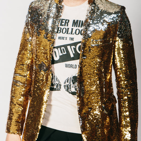 Any Old Iron Gold Silver Sequin Suit Jacket