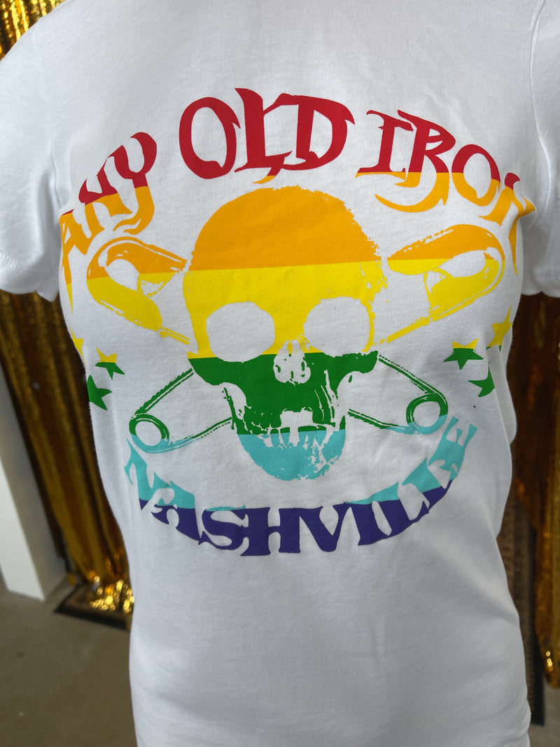 Any Old Iron White Rainbow Logo T-Shirt