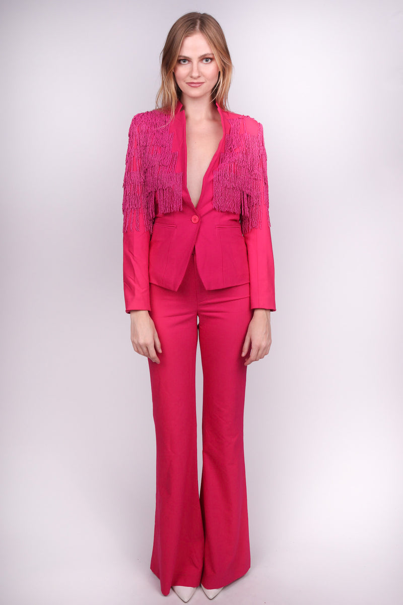 pink fringe blazer dress Sadie Pink White Cuff Blazer Dress, XS
