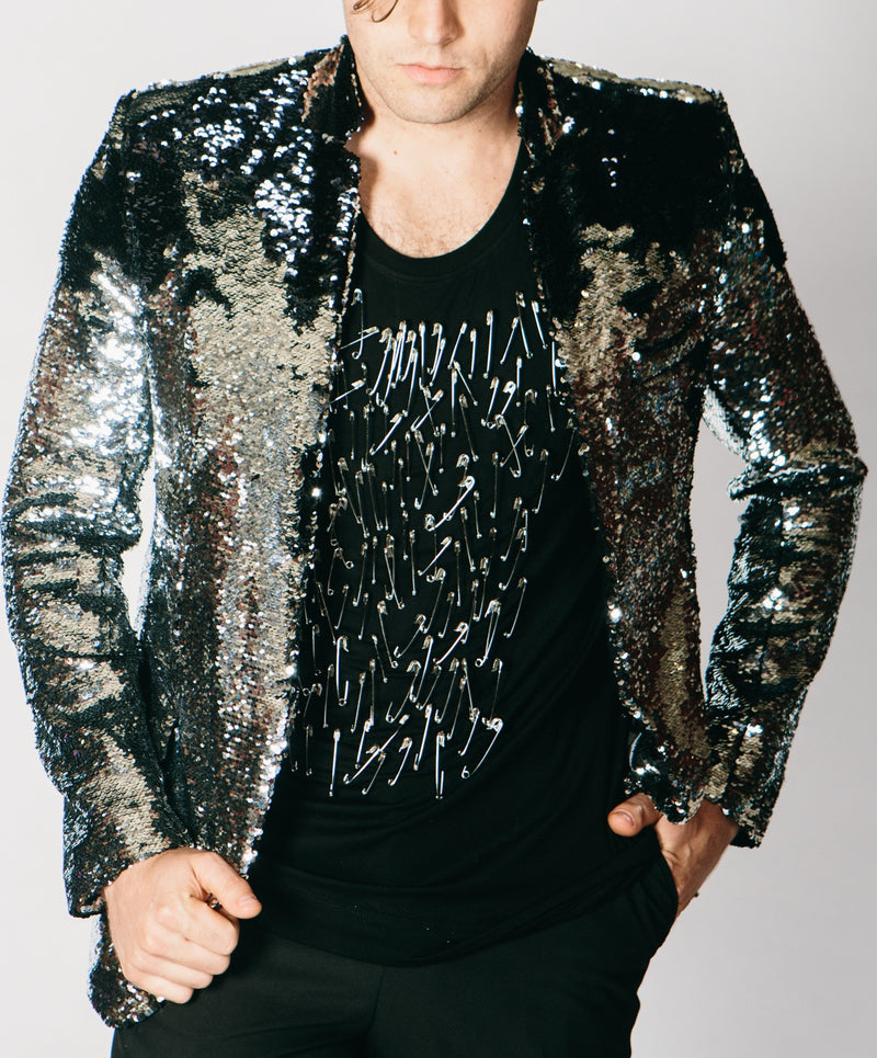 sequin dress jacket A Sequin Dress + Leather Jacket for Take 5